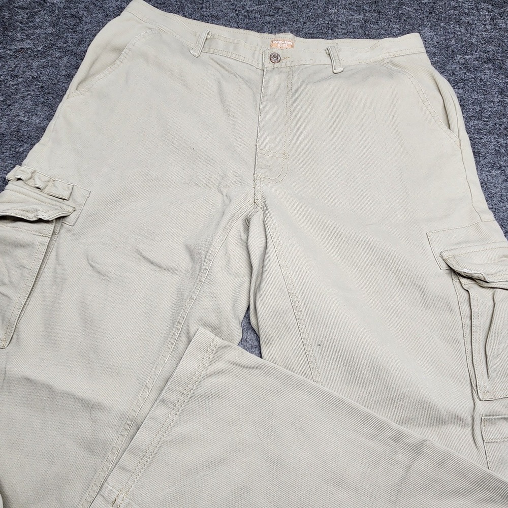 Canyon River Blues Mens Heavy Duty Khaki Cargo Utility Pants Wide Leg 34x32 Hike